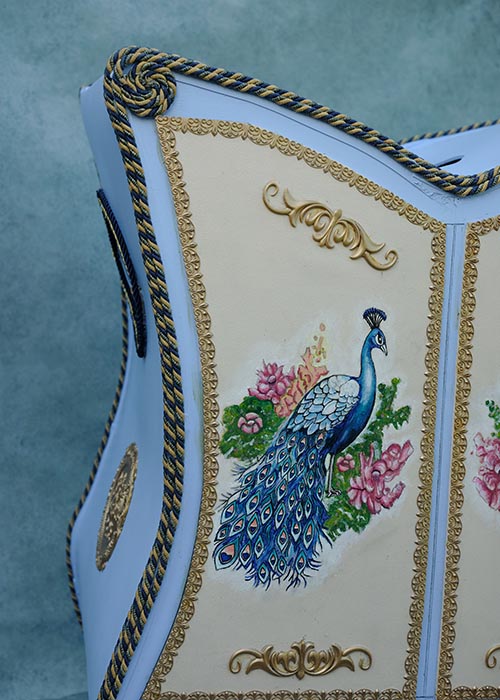 Beauty and the Beast Madame de la Grande Bouche transformation wardrobe costume hire mobile on wheels hand painted peacocks